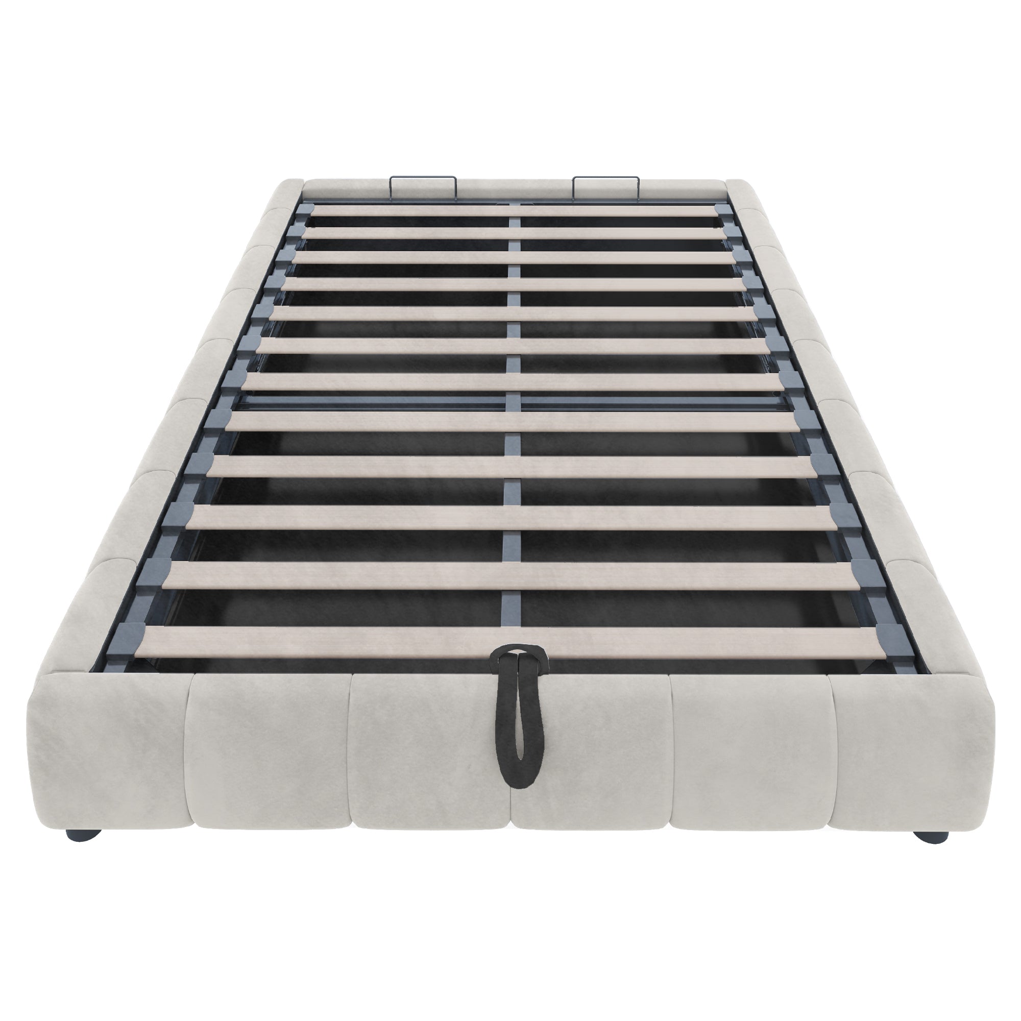 Upholstered Bed, 140x200cm, LED Light, Hydraulic Floating, Beige