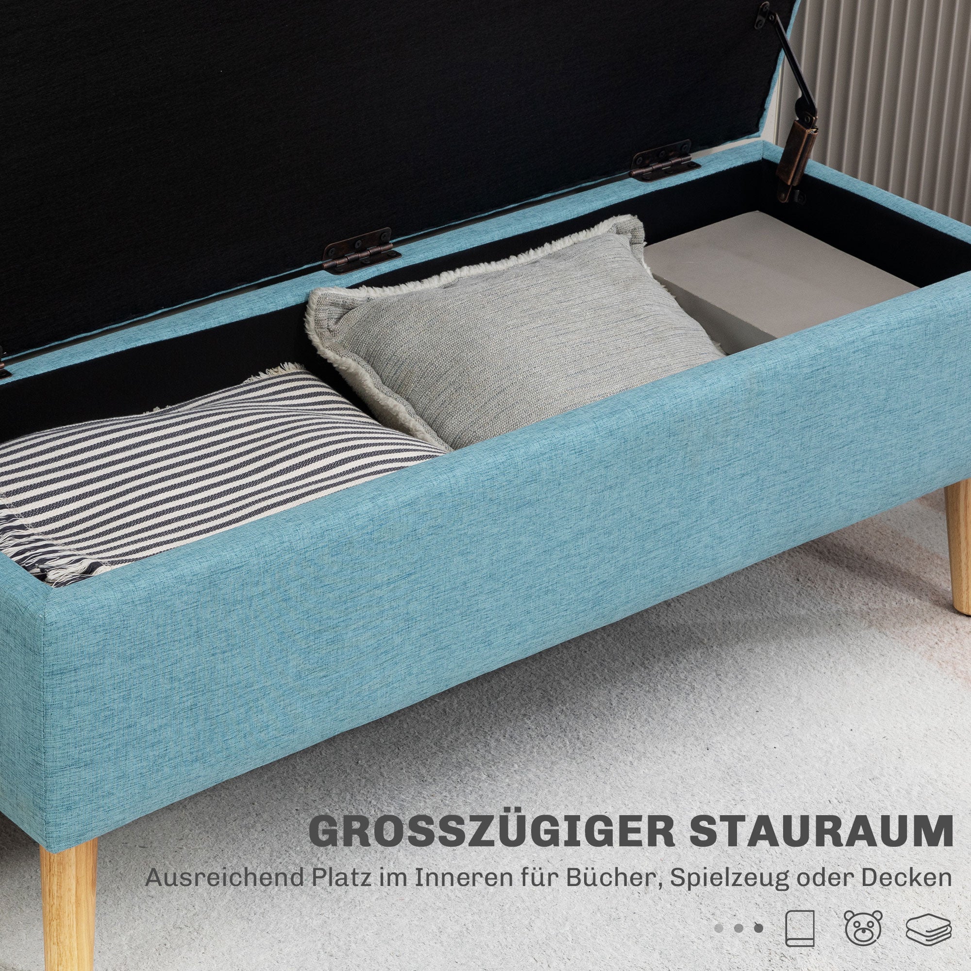 Upholstered Bench Storage Bed Hallway Blue