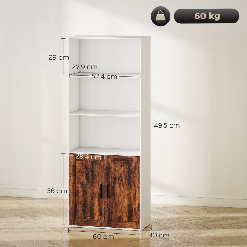 5-Tier Bookcase with Adjustable Shelf and Closed Cupboard, Rustic Brown