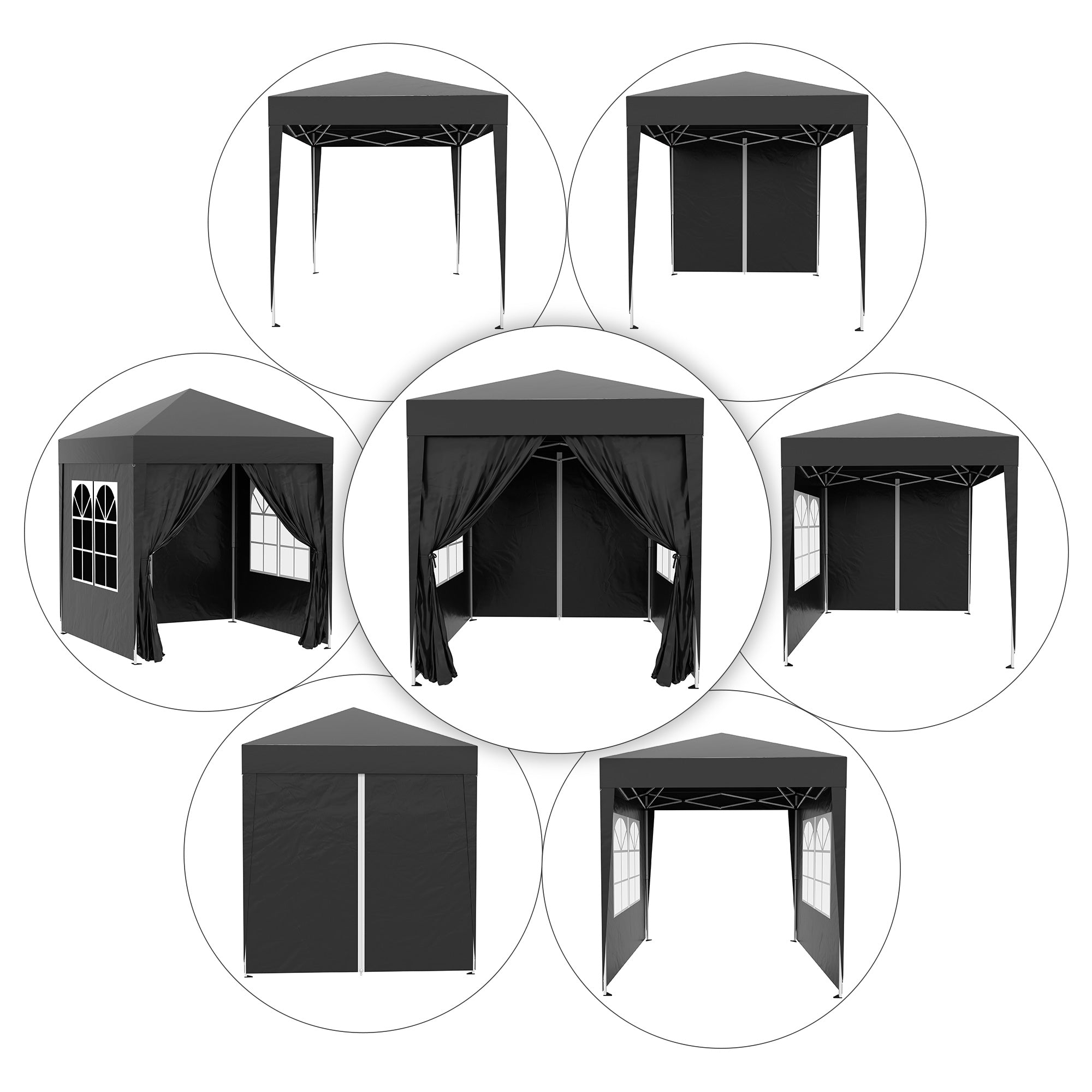 Folding Pavilion 2x2m 4 Side Panels Windows UV Protection Steel Oxford Black