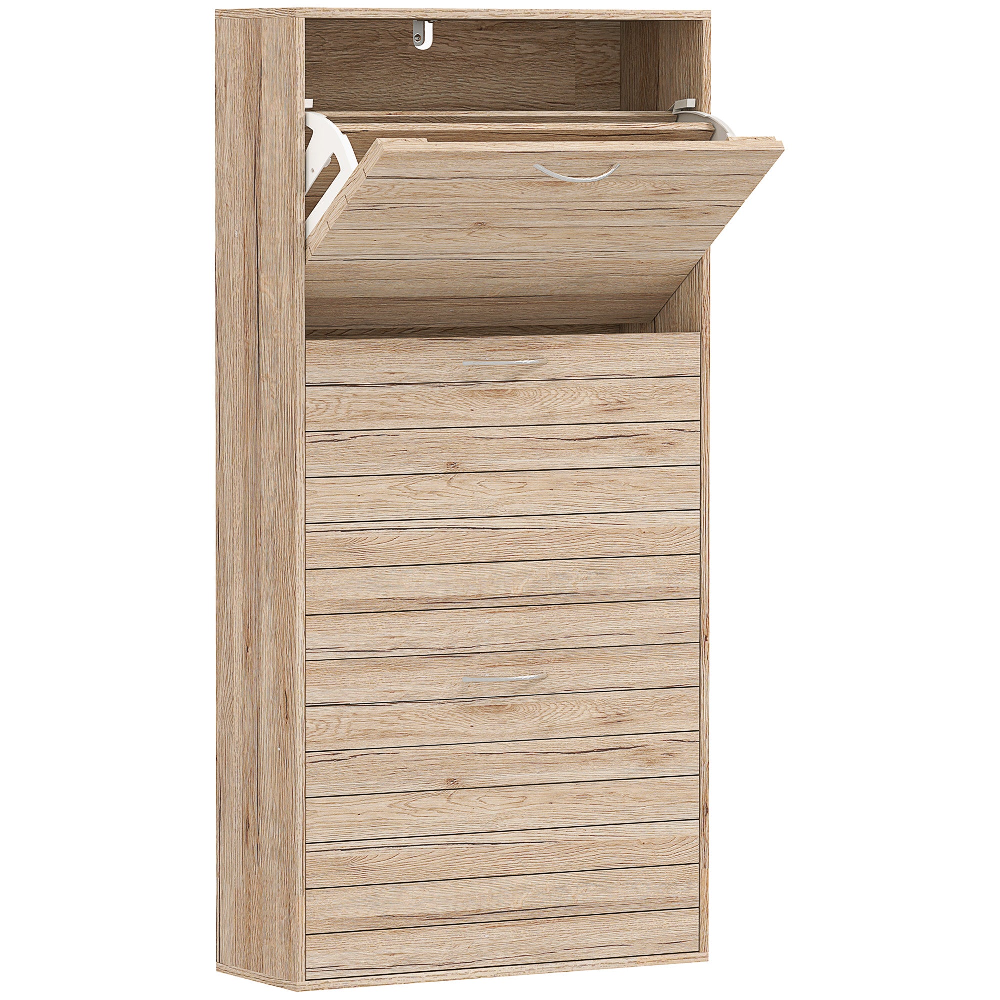 Shoe Storage Cabinet, 12-Pair Flip Drawer, Brown Wood-Effect