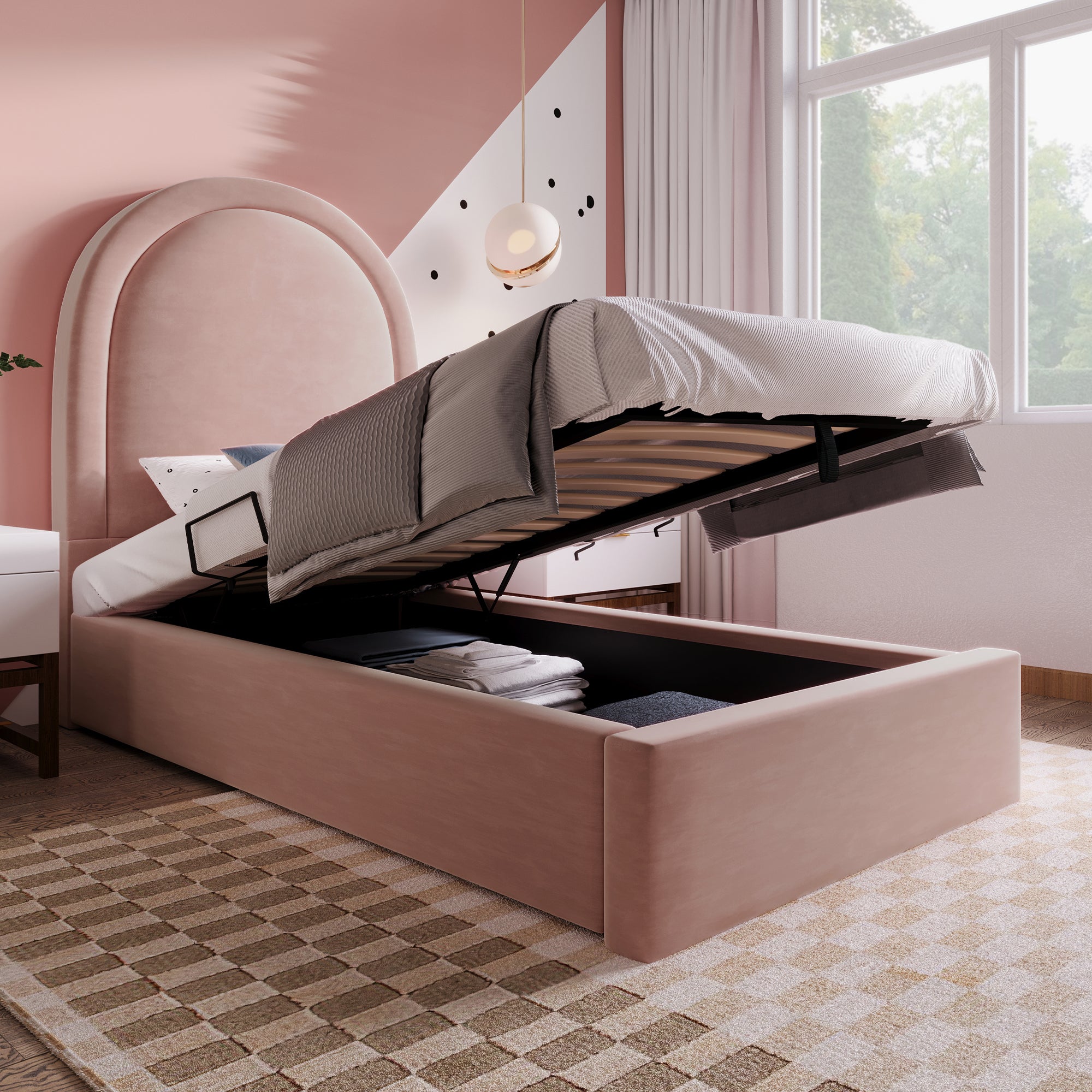 Children's Bed, Single 90 x 200 cm, Velvet Pink