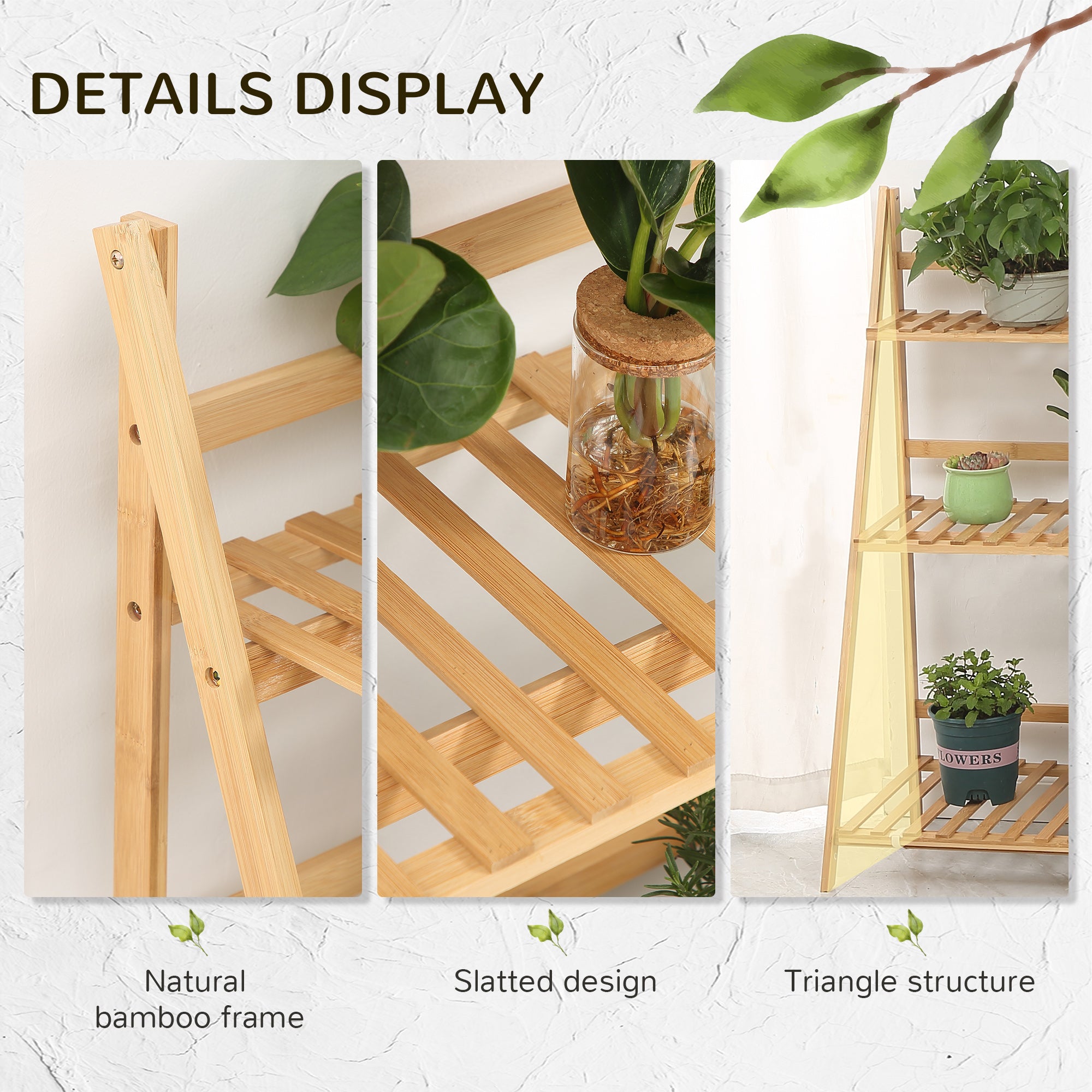 3-Tier Plant Stand Folding Display Shelf Bamboo Natural