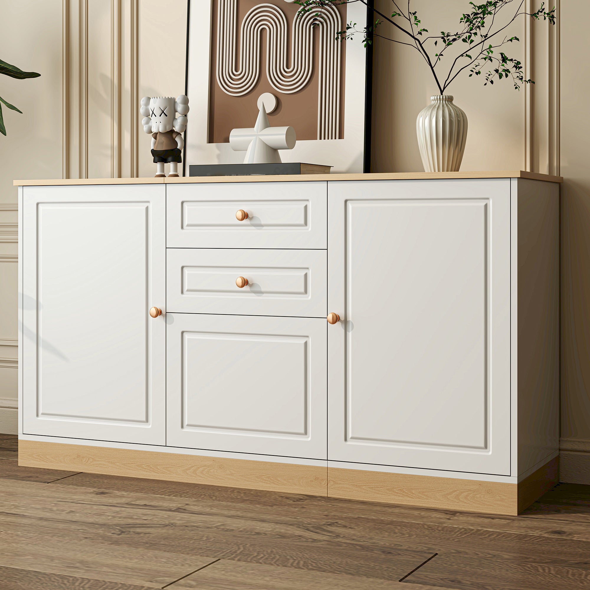 Sideboard with 3 Doors and 2 Drawers, Multifunctional Storage Furniture