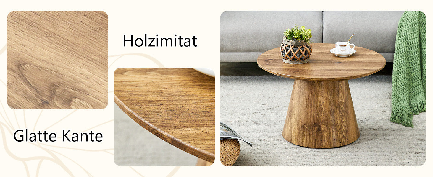 Round Coffee Table 60cm Diameter Side Table - Natural Wood Look (MDF)