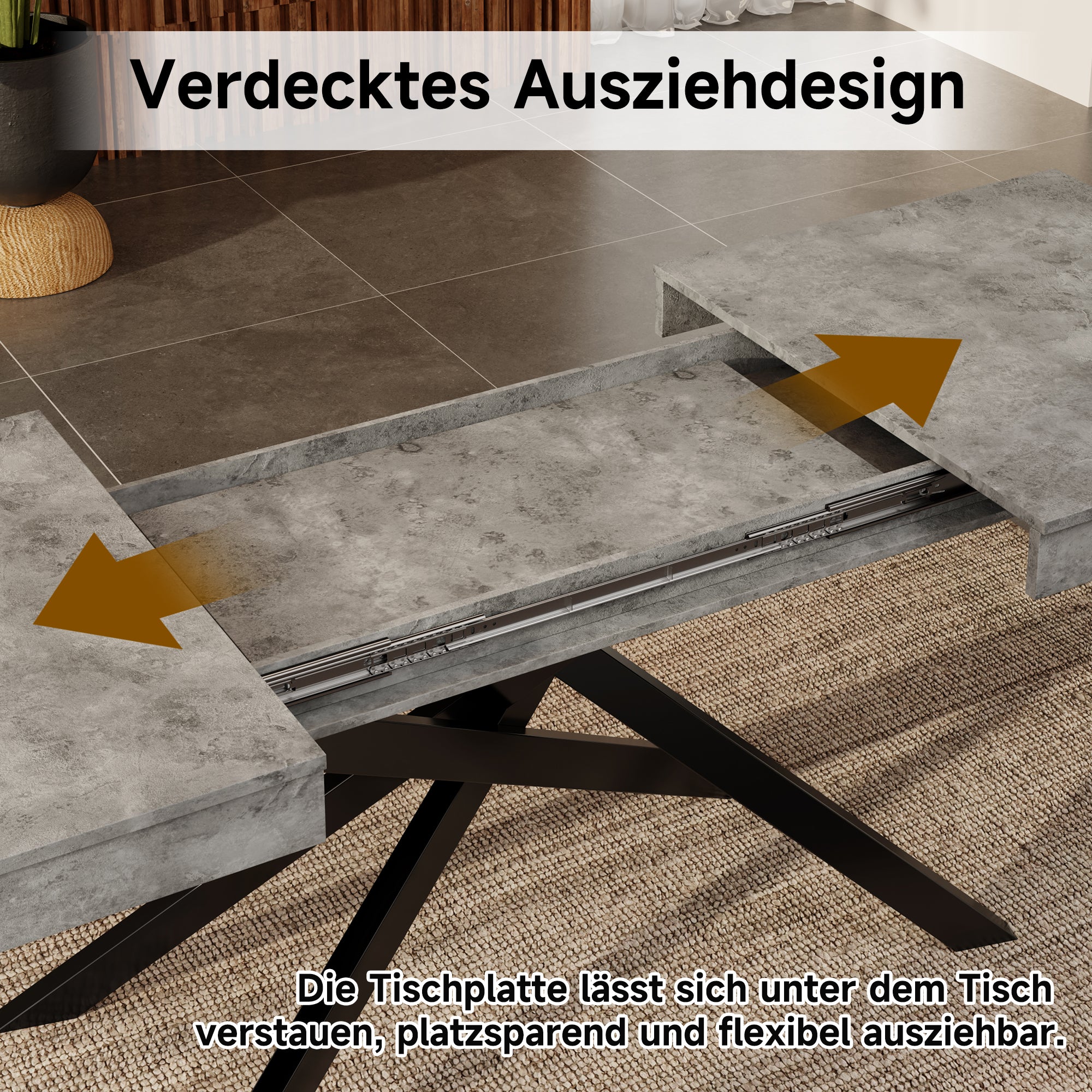 Extendable Dining Table 140/180x80cm 6-8 Person Rectangular Metal Legs Grey