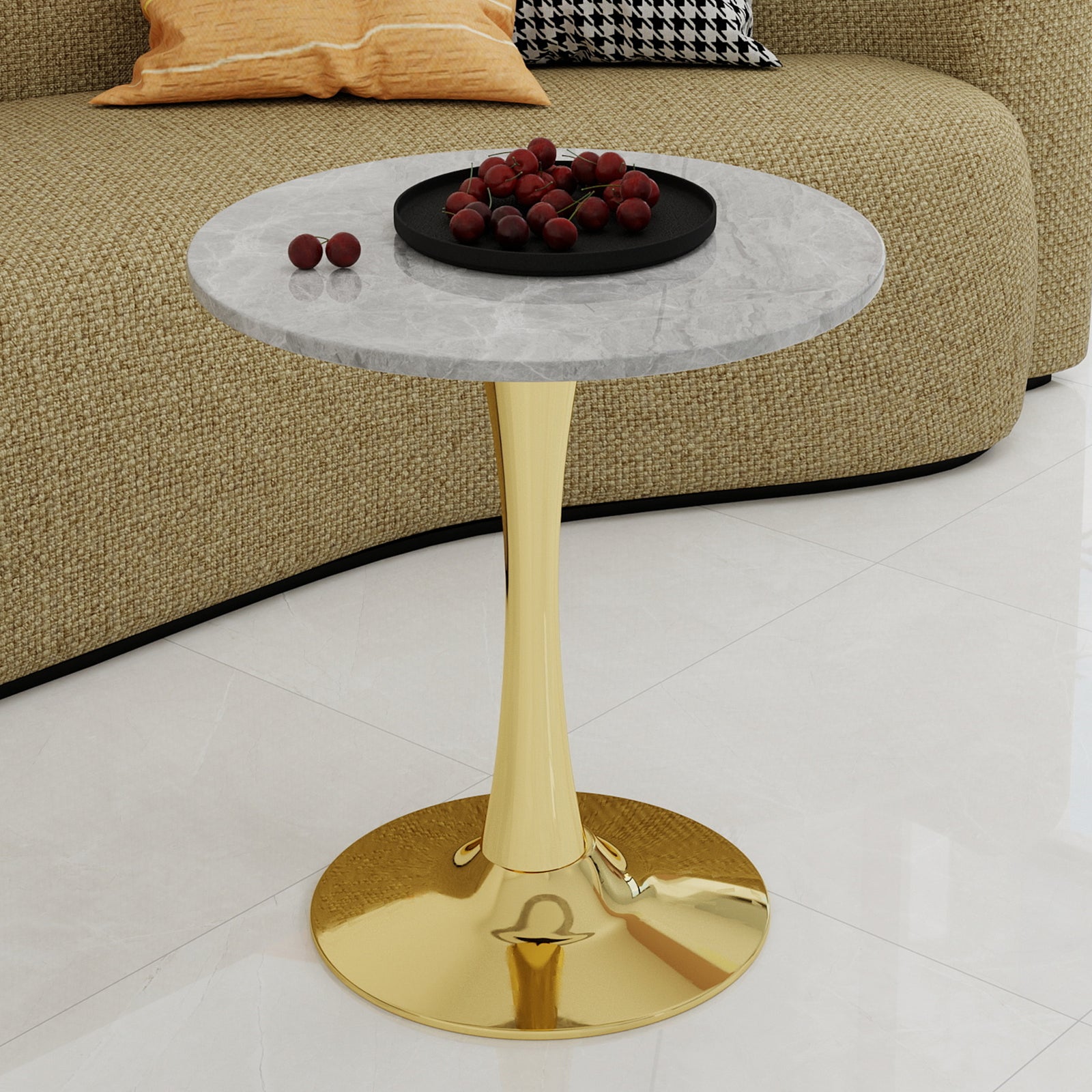 Coffee Table 27.6-inch Round Mid-Century Modern Marble