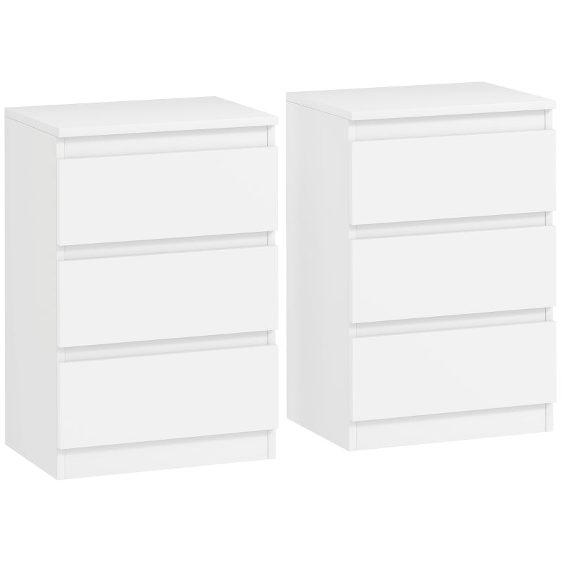 Bedside Table, 2 Side Tables with 3 Drawers, 40 x 30 x 59.5 cm, White