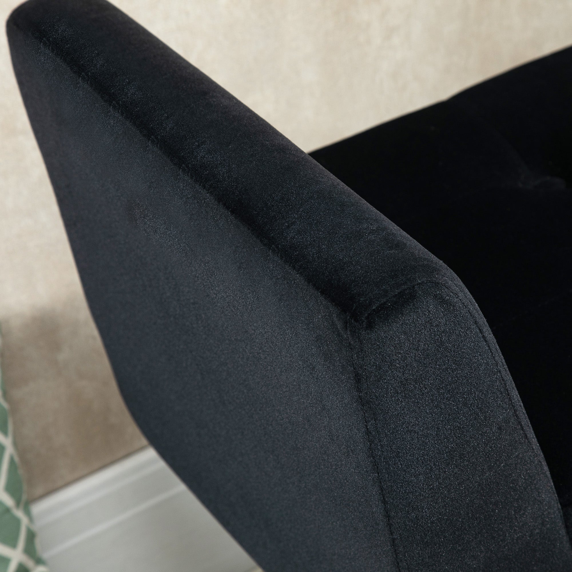 Luxury Upholstered Bench, with Storage & Armrests, Velvet Polyester, Black