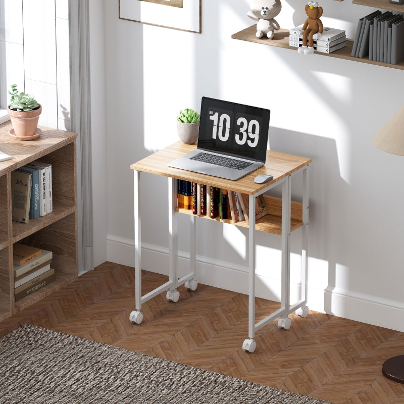 Drop Leaf Writing Work Desk, 63 cm, Natural Wood Finish