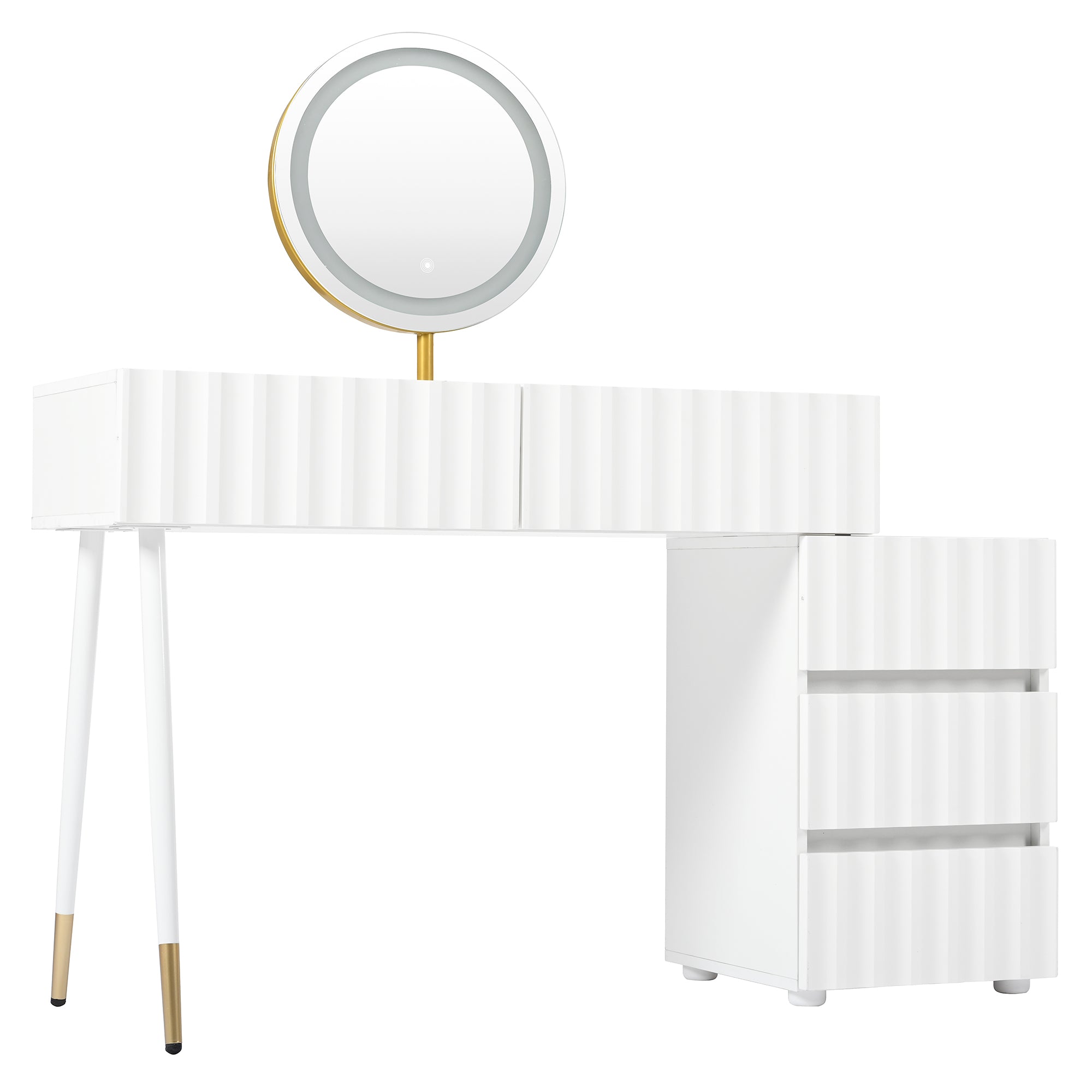 Dressing table with LED mirror and lighting, 5 spacious drawers, white