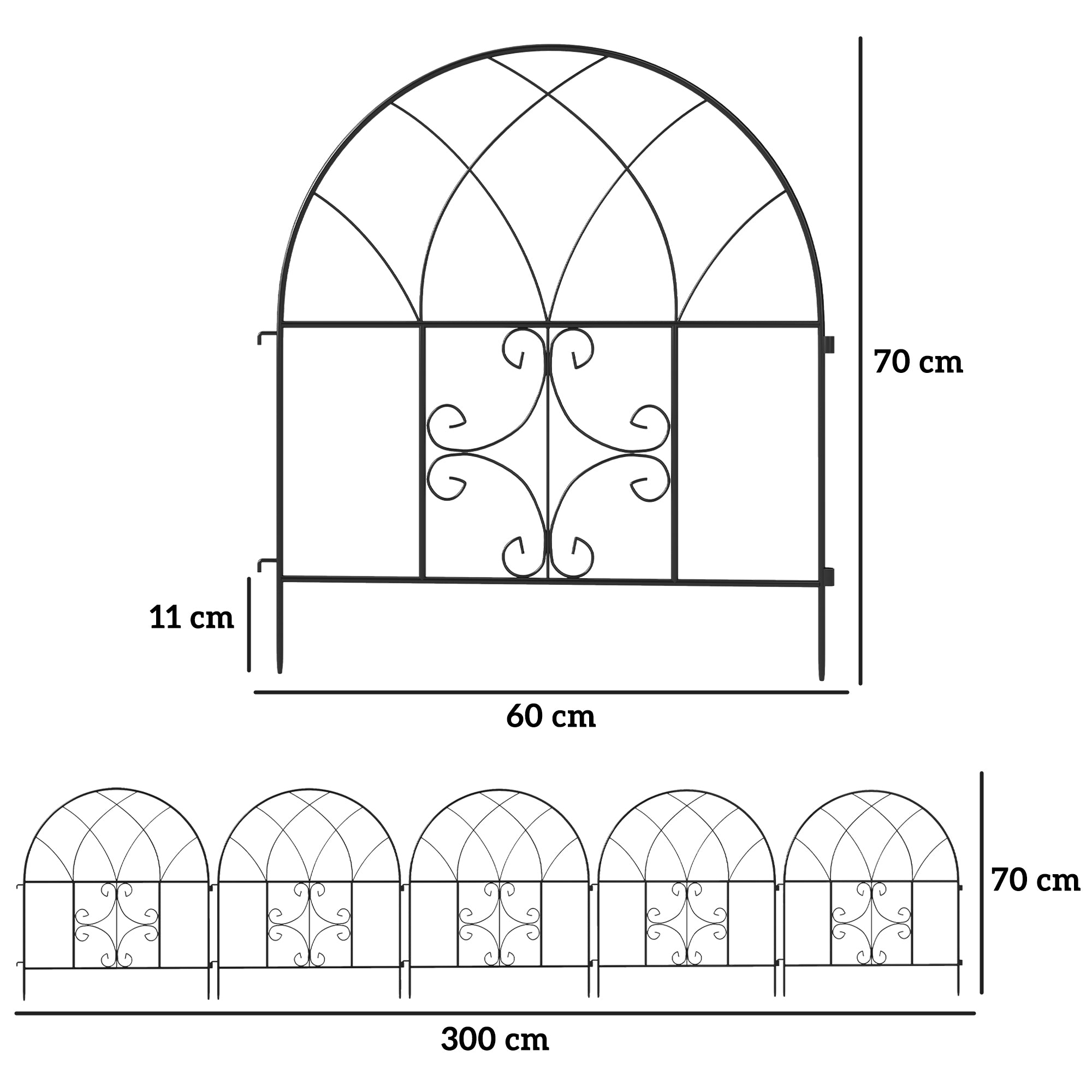 Garden Fence Decorative Mesh Set 300x70cm, Steel Black