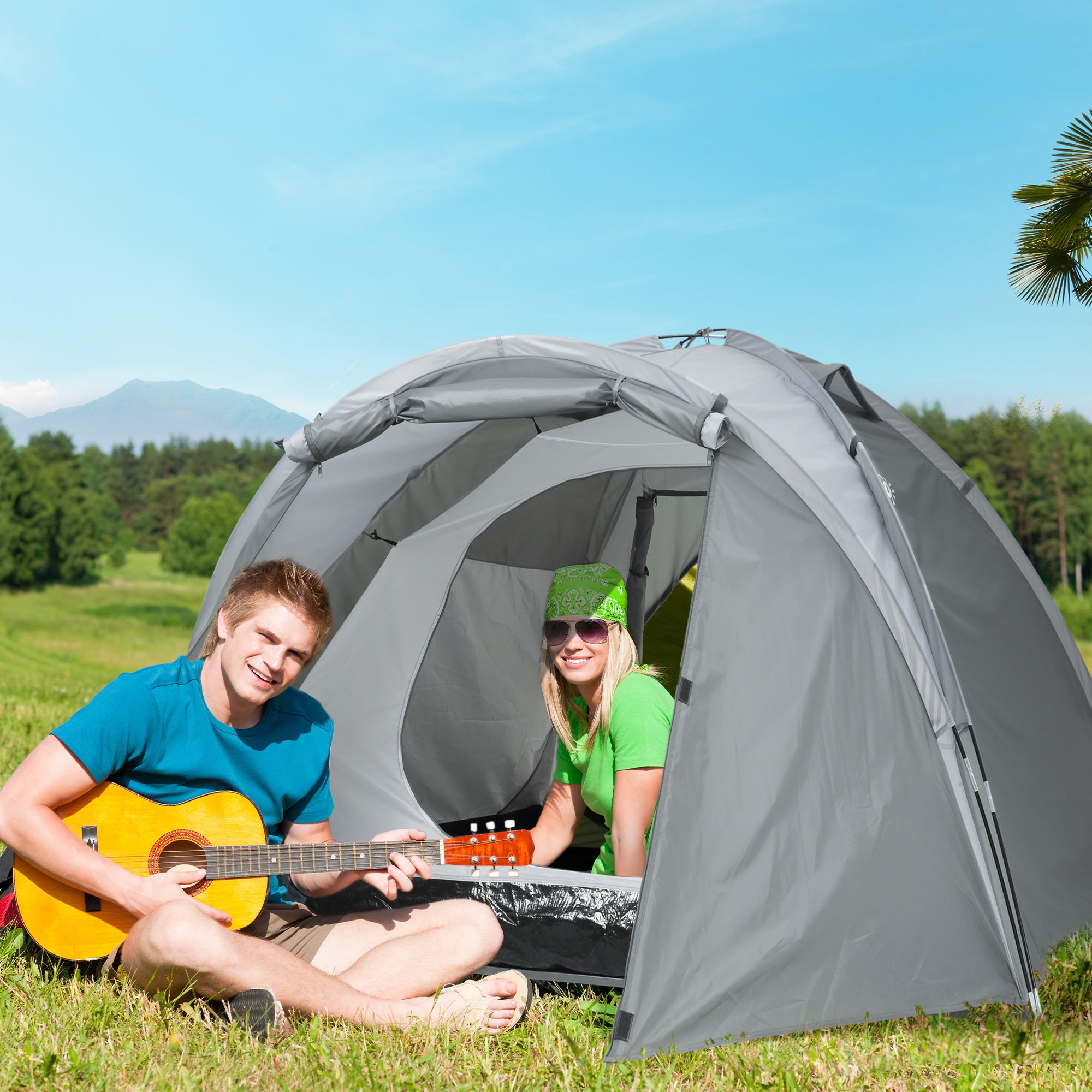Camping Tent, Dome, 2-3 Person, Weatherproof, Grey