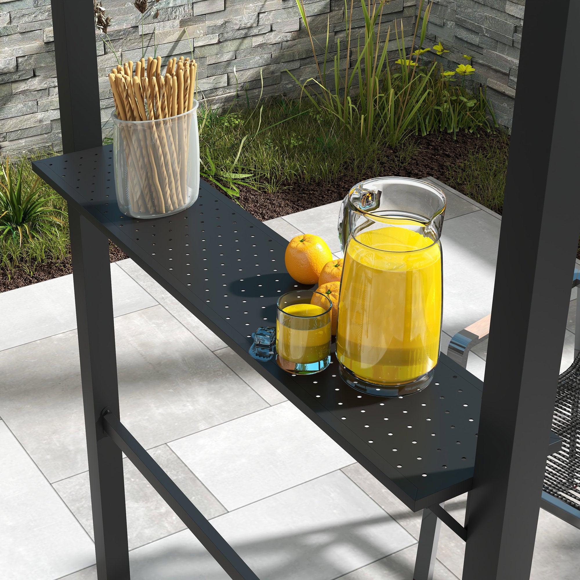 BBQ Grill Pavilion 1.1 x 2.3m Weatherproof Polyester Roof Side Shelves Khaki Steel