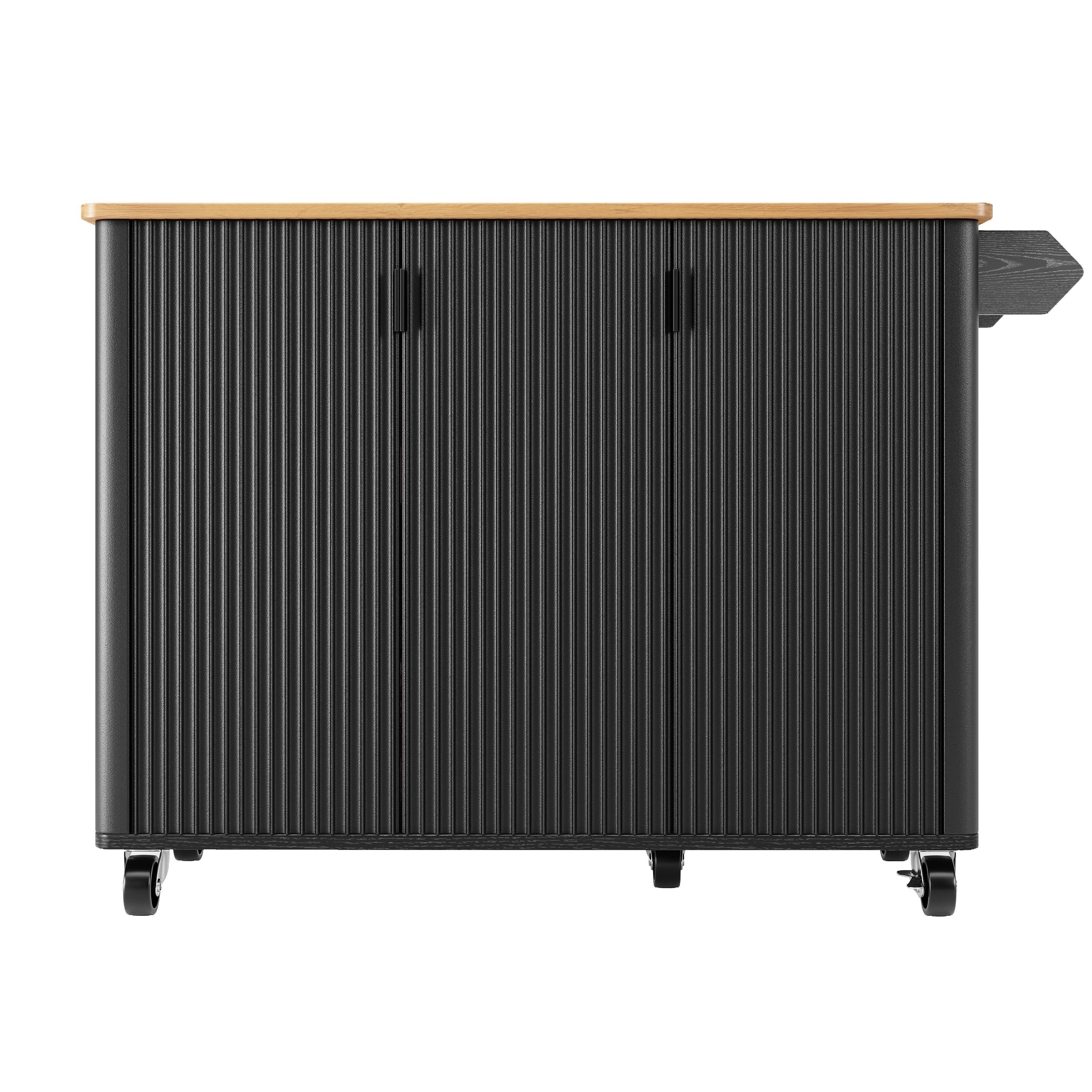 Kitchen Island Extendable 130cm Trolley 3 Doors Spice Rack - White/Black