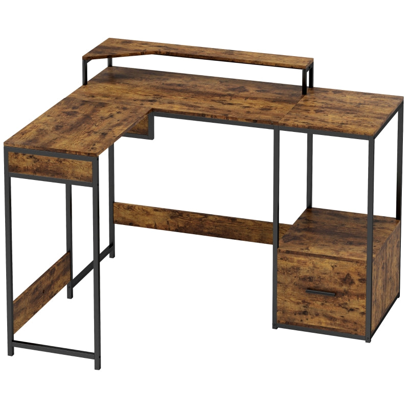 Industrial L-Shaped Multi-Work Desk - Brown