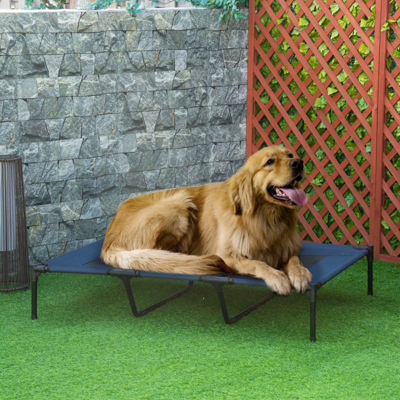 Foldable Dog Bed, Raised Outdoor Stand 122x92x23cm Blue & Black