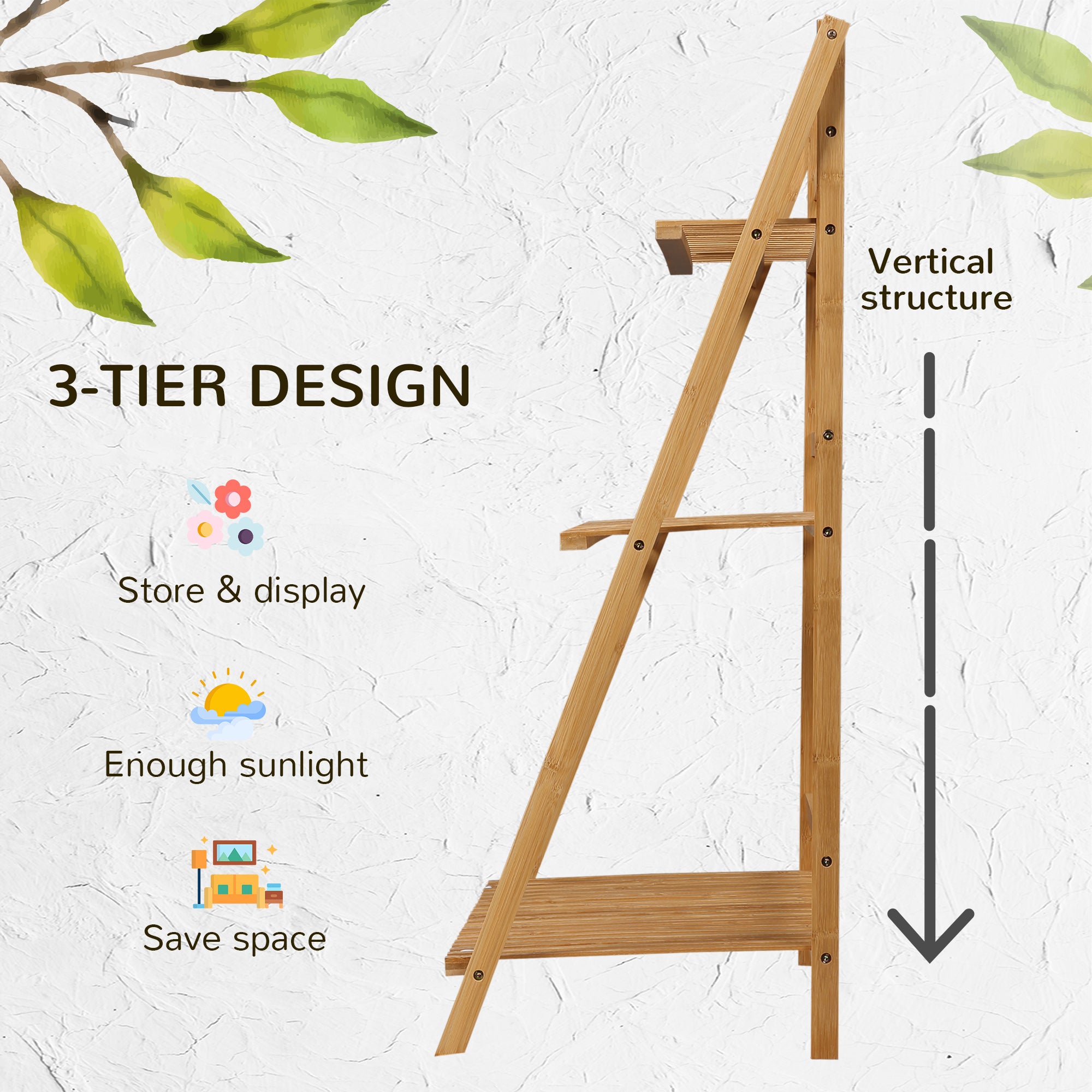 3-Tier Plant Stand Folding Display Shelf Bamboo Natural