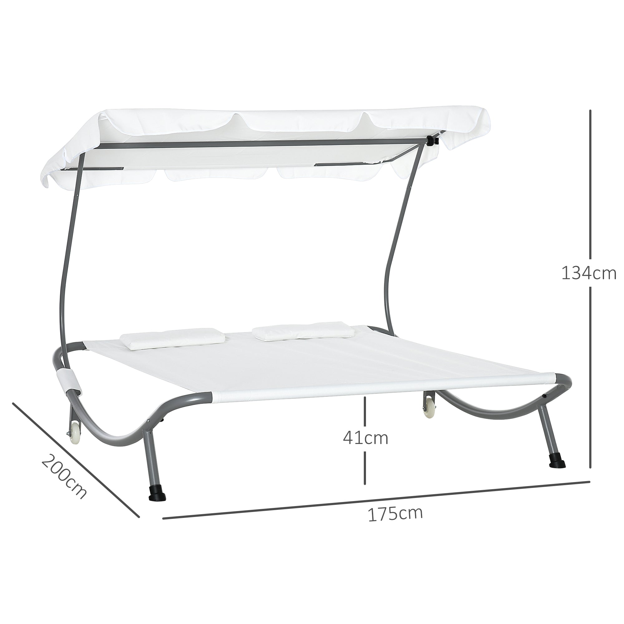Double Sun Lounger Garden Daybed for 2 with Canopy Wheels Pillows White