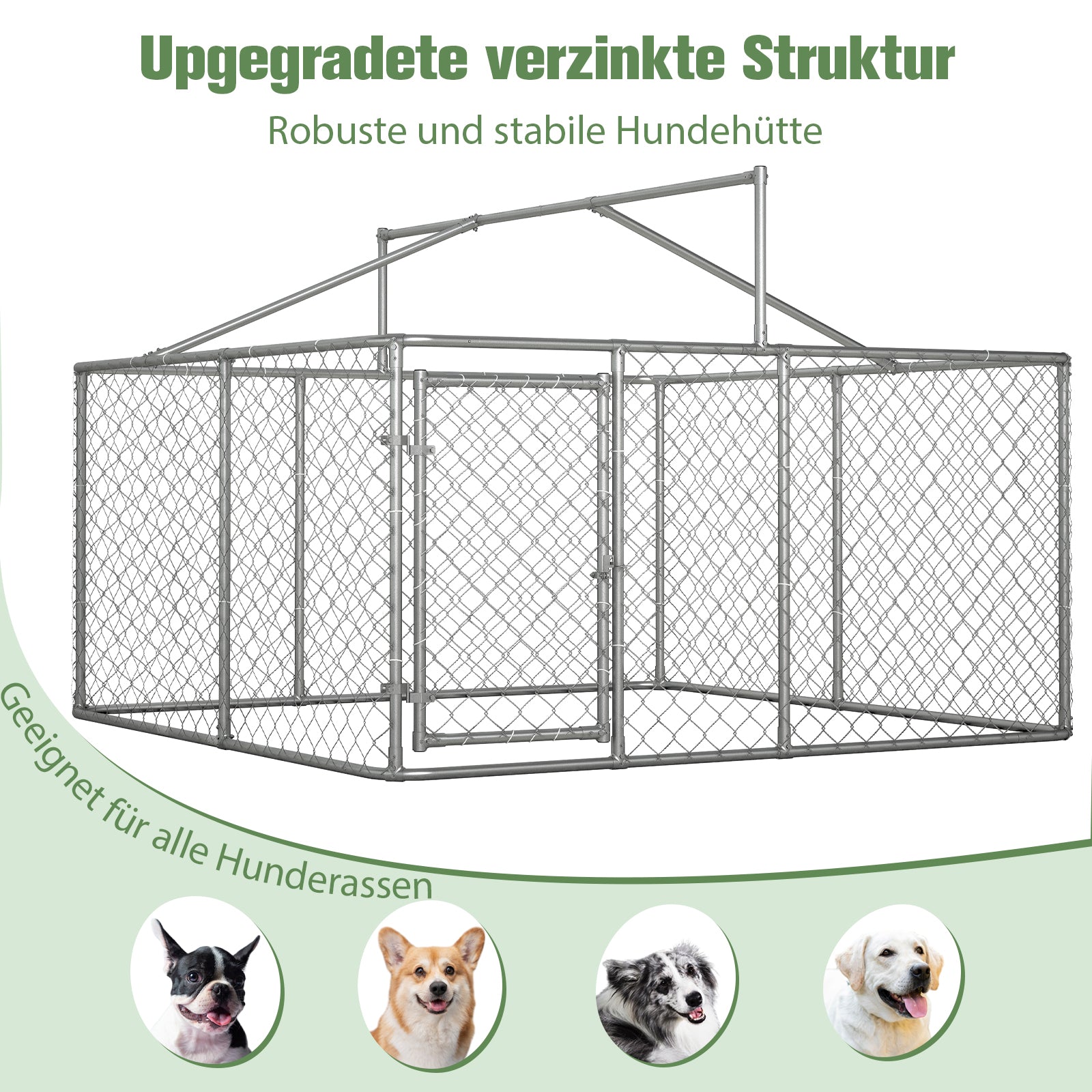 Outdoor Dog Kennel 230x230x117cm Heavy-Duty Roof Lockable Door - Galvanized Steel