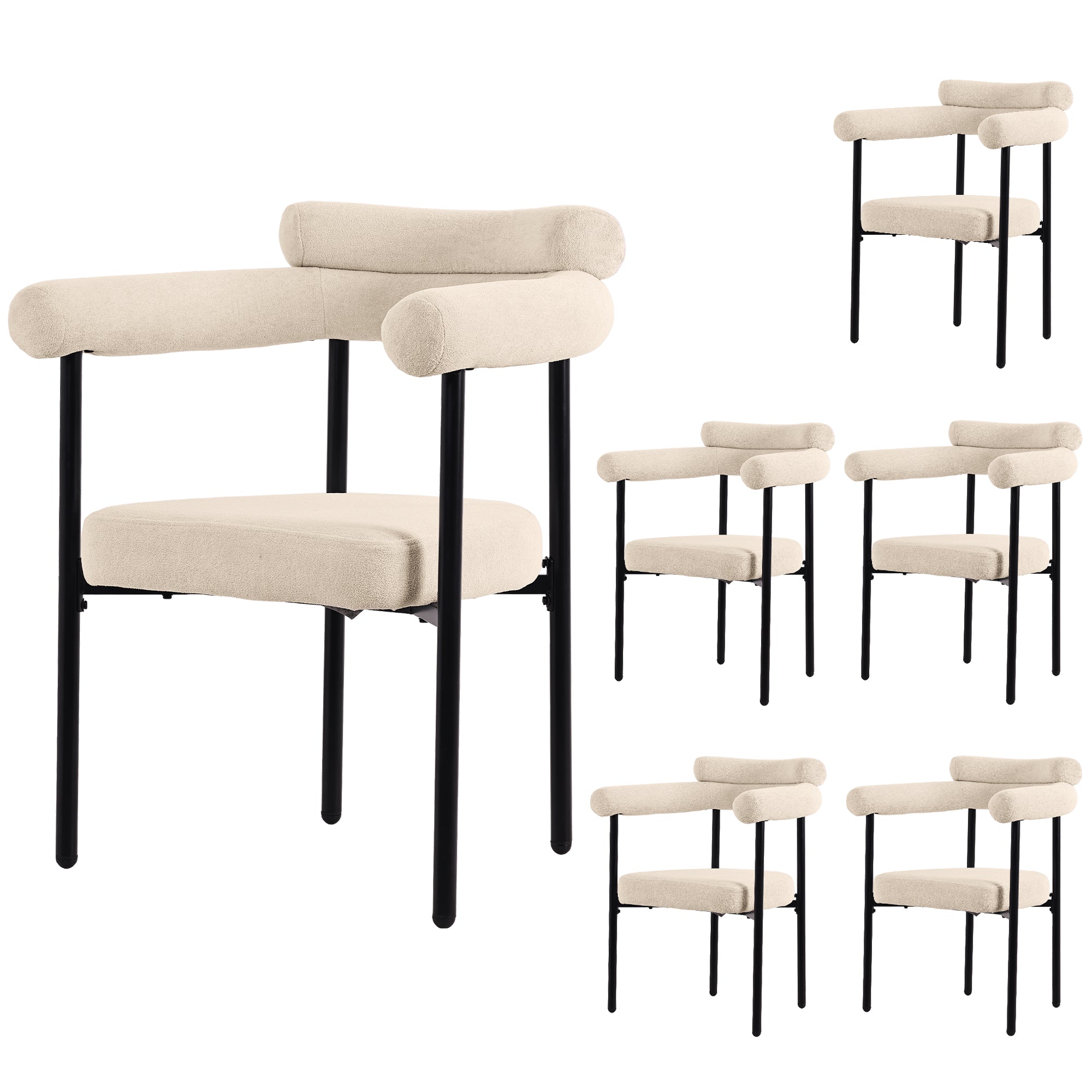 Dining Chairs, Modern Simple Ring Seats Set of 6, Cream Suede Fabric