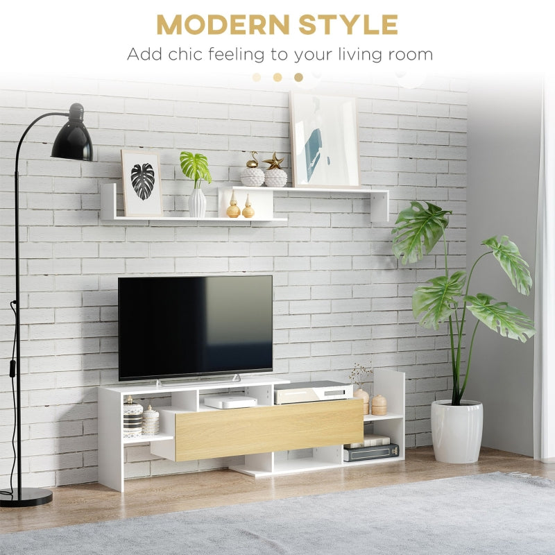 TV Cabinet with Wall Shelf, 65" Wall-Mounted/40" Standing, White and Natural