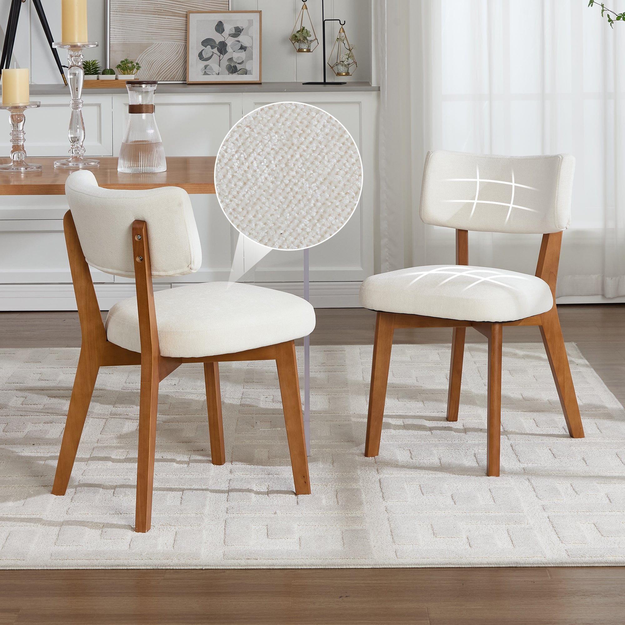 Dining Chair Set of 2, Modern Mid-Century Style Solid Wood Legs, Fabric Upholstered