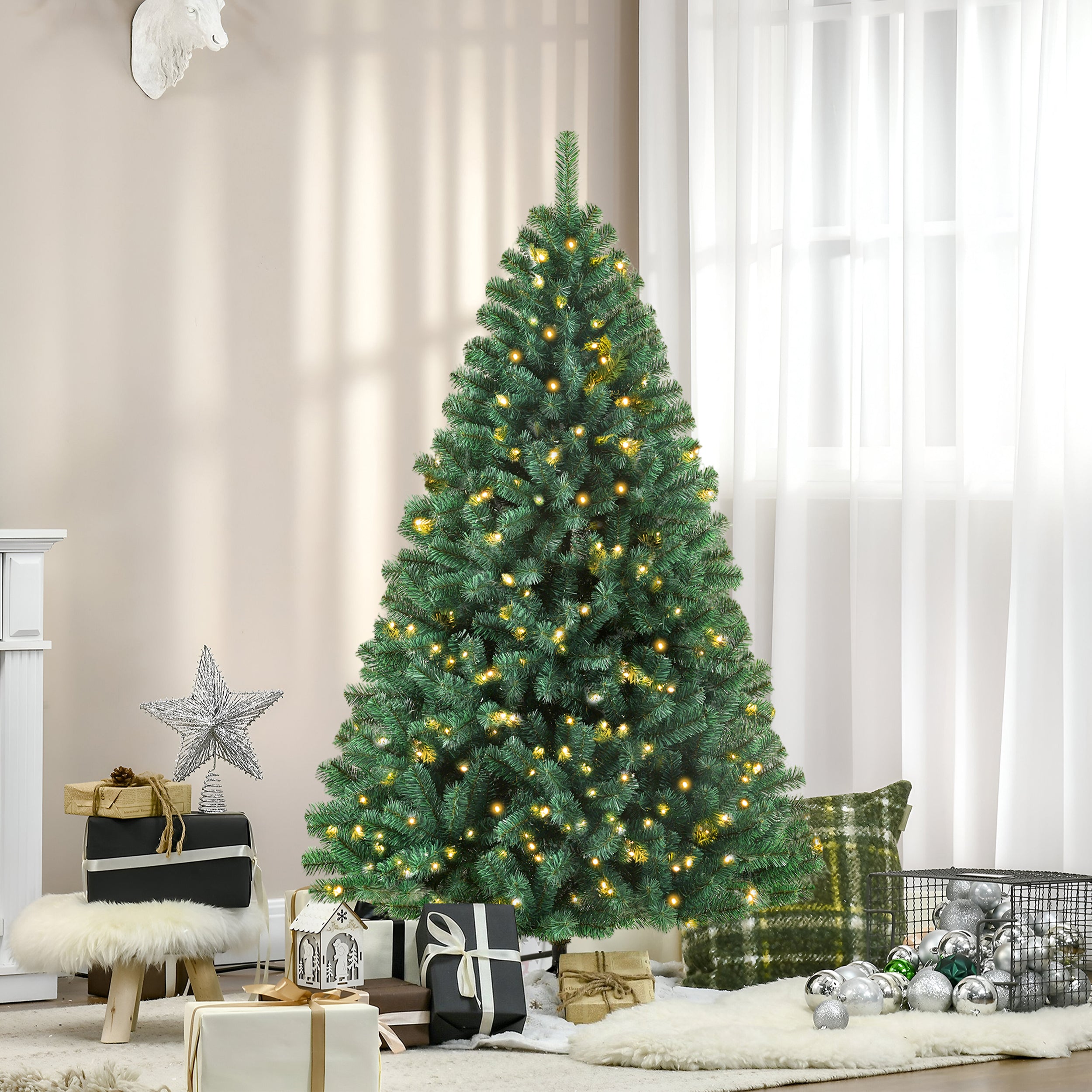 Artificial Christmas Tree 210cm 1050 Tips 270 LED Lights PVC