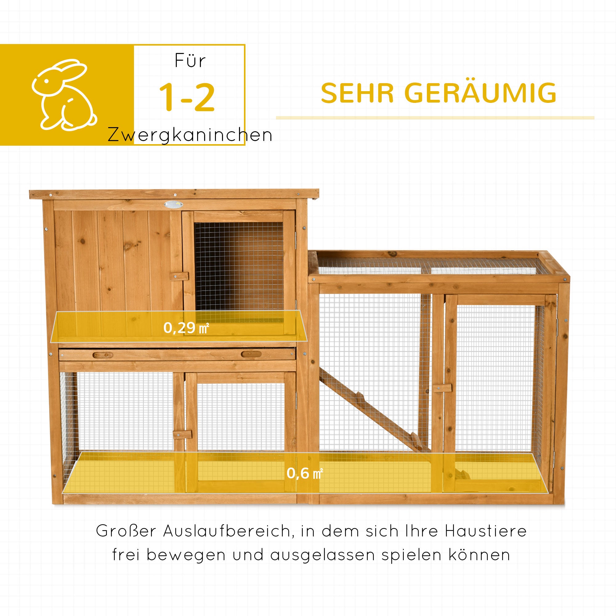 Rabbit Hutch, Removable Tray, Ramp, Fir Wood, Orange