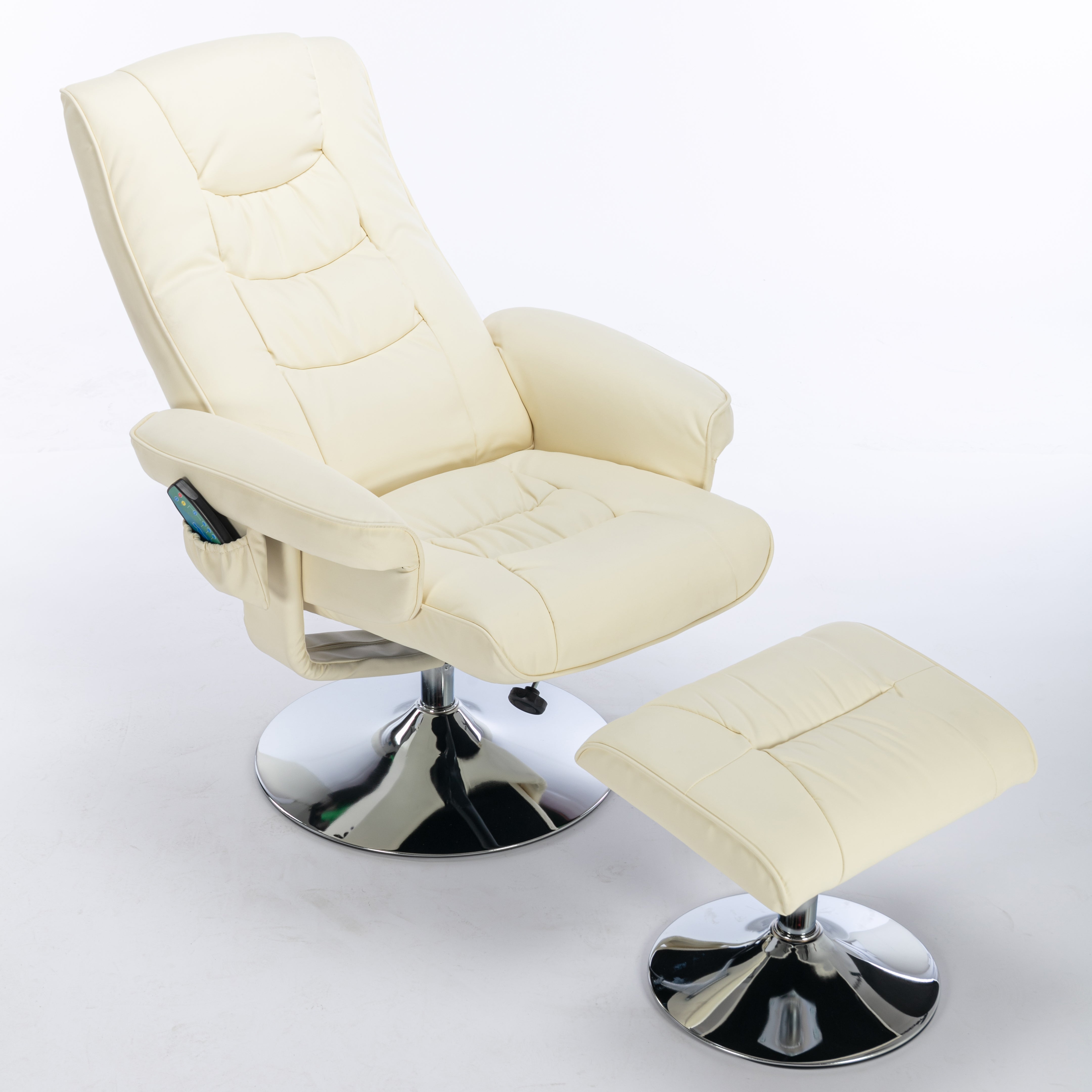 Massage Chair with 5-Point Massager & Ottoman, PU Upholstery, Beige