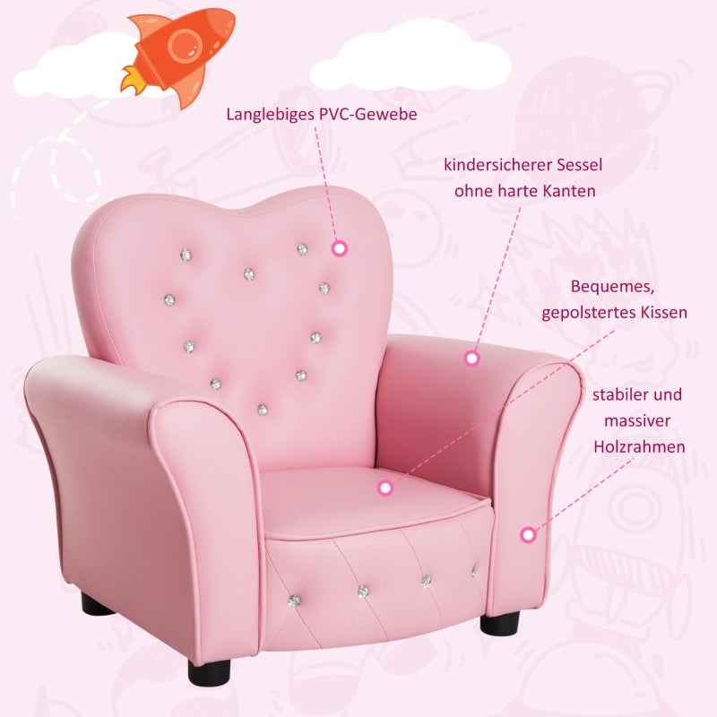 Children's Armchair/Sofa, Solid Wood Legs, Foam Cushion, 59x41.5x49cm, Pink