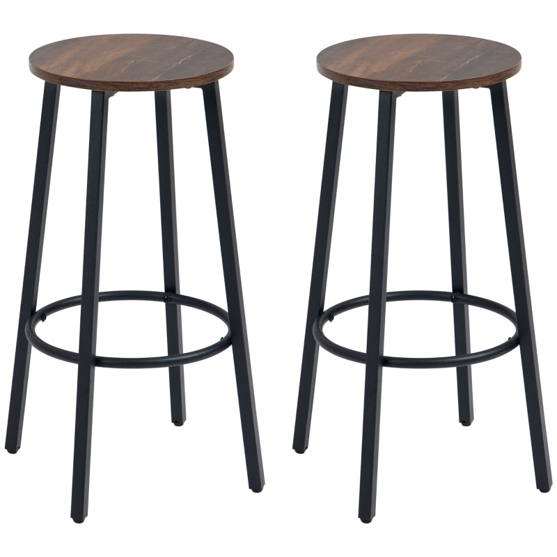 Bar Stools, Set of 2 Kitchen Breakfast Chairs 65cm High Seat, Rustic Brown