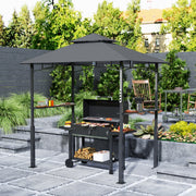 Grill Gazebo LED Lighting, Double Roof, Side Shelves, Waterproof Metal Grey