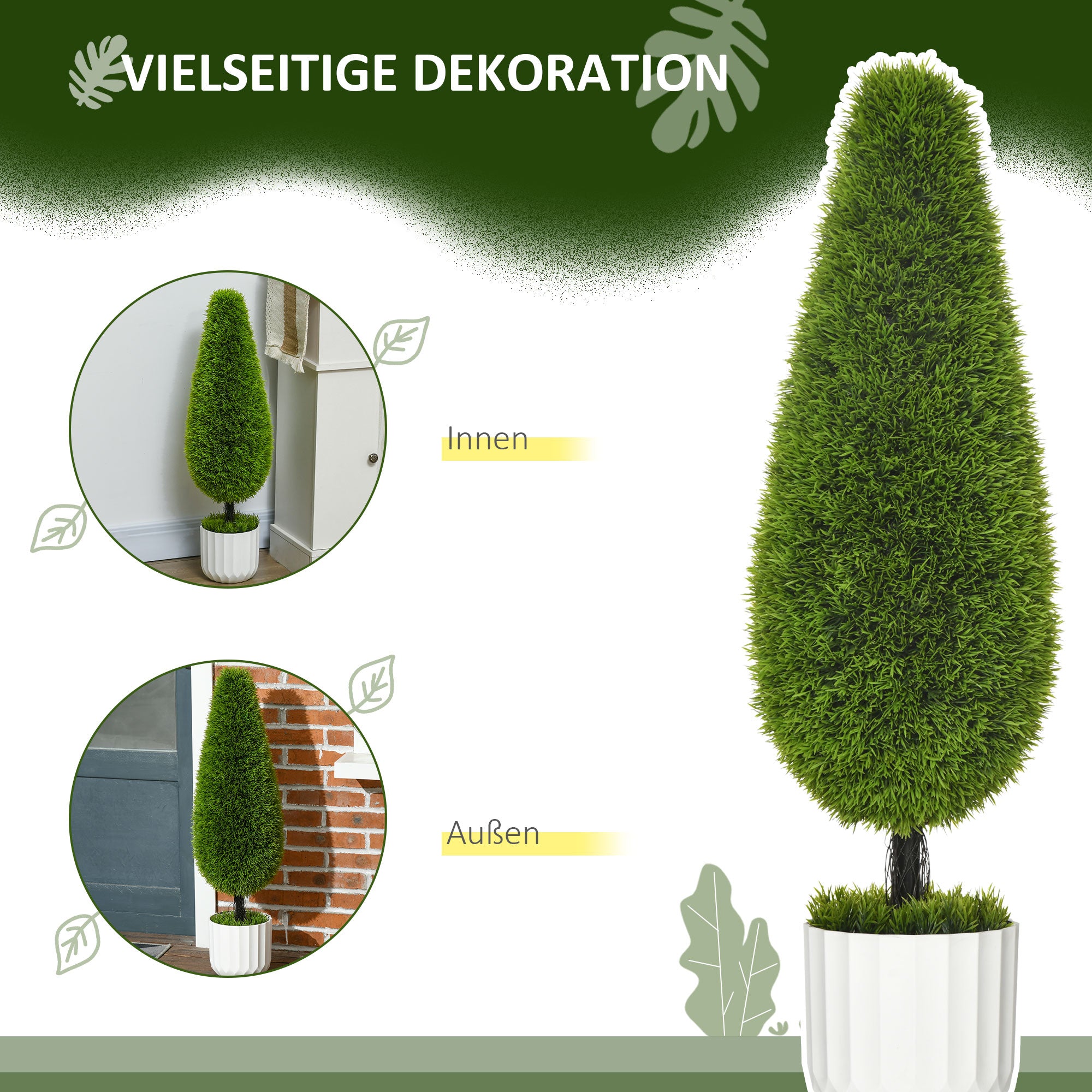 Artificial Cypress Plant Set of 2, 90cm Houseplant with Pot & Moss, Indoor/Outdoor Decor
