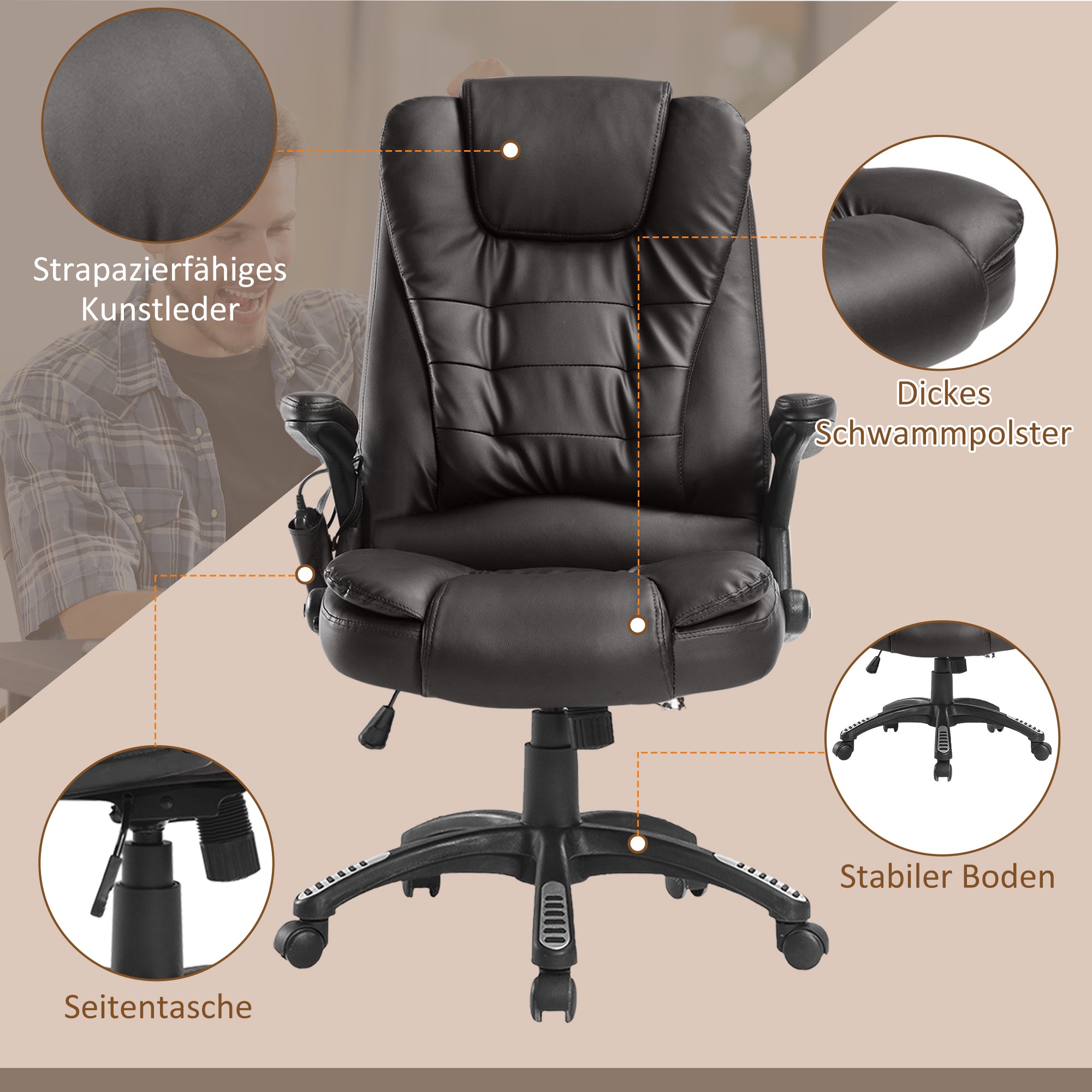 Massage Office Executive Gaming Chair with 6-Point Vibration, Heat Function, Artificial Leather