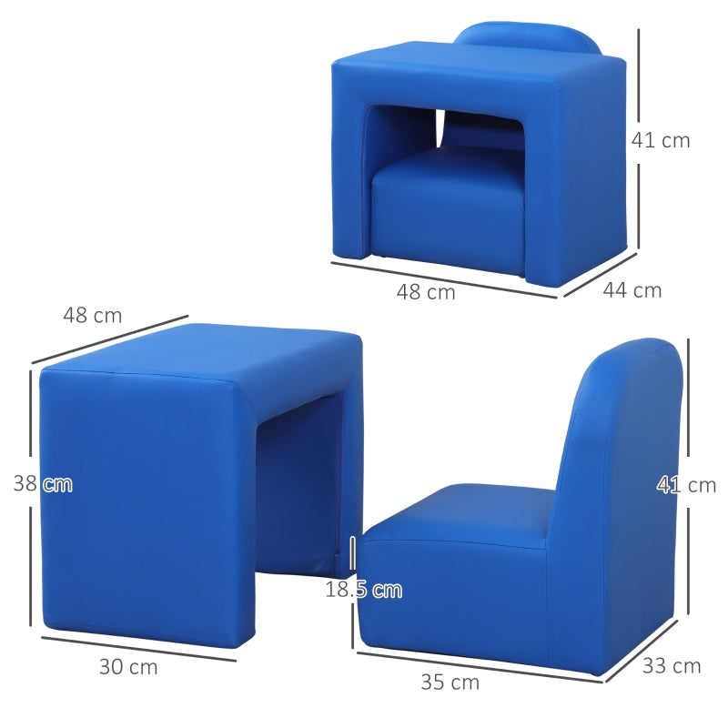2 In 1 Toddler Sofa Chair, Converts to Table, Playroom, Blue