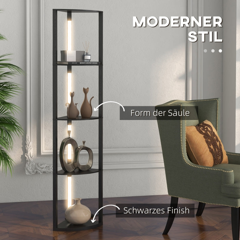 Floor Lamp, LED with 4 Shelves, E27 Socket, 24W, 3 Light Colors, Black