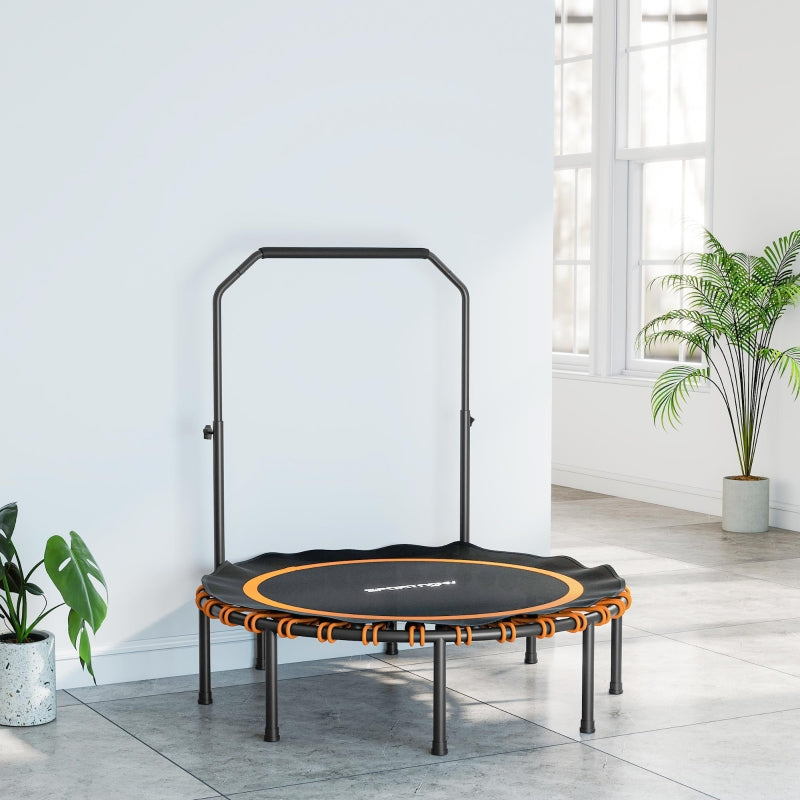 Fitness Trampoline with Adjustable Handrail, Indoor/Outdoor Use, Orange Steel/Plastic