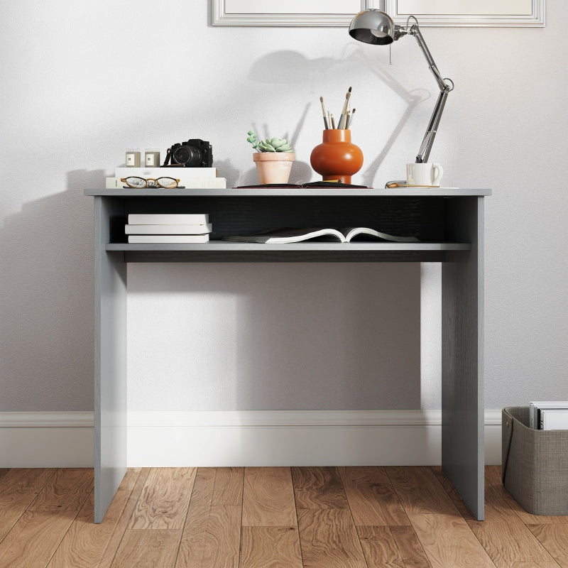 Modern Computer Desk, Small Writing Desk with Storage Shelf, Grey