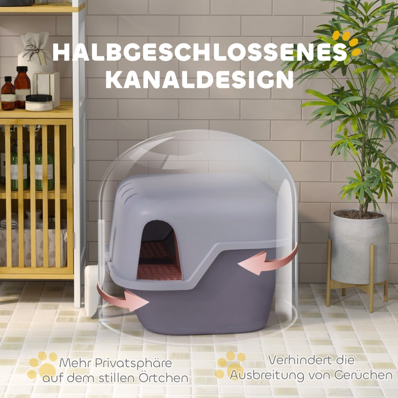 Cat Litter Box with Lid, Scoop, Easy Clean, Lockable, Purple