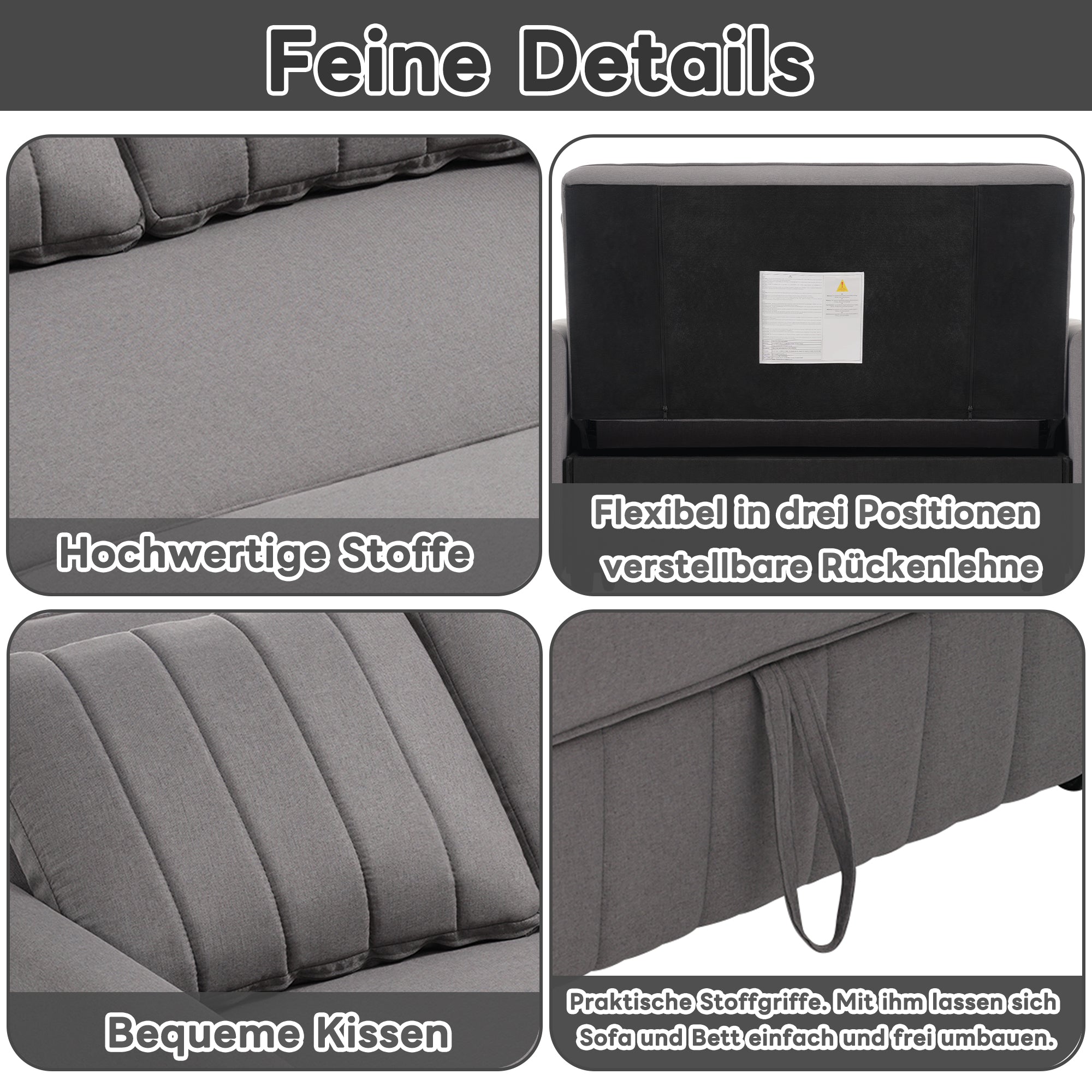 Sofa Bed, Multifunctional Folding with Adjustable Backrest, 180x127cm