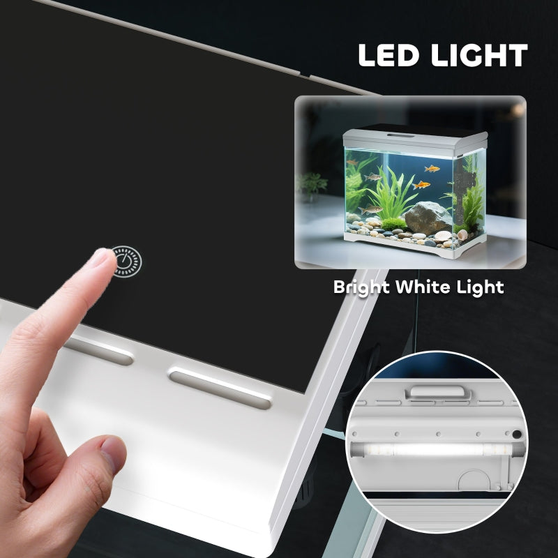 Glass Fish Tank 17L, Filter System, LED Light, Water Pump, White