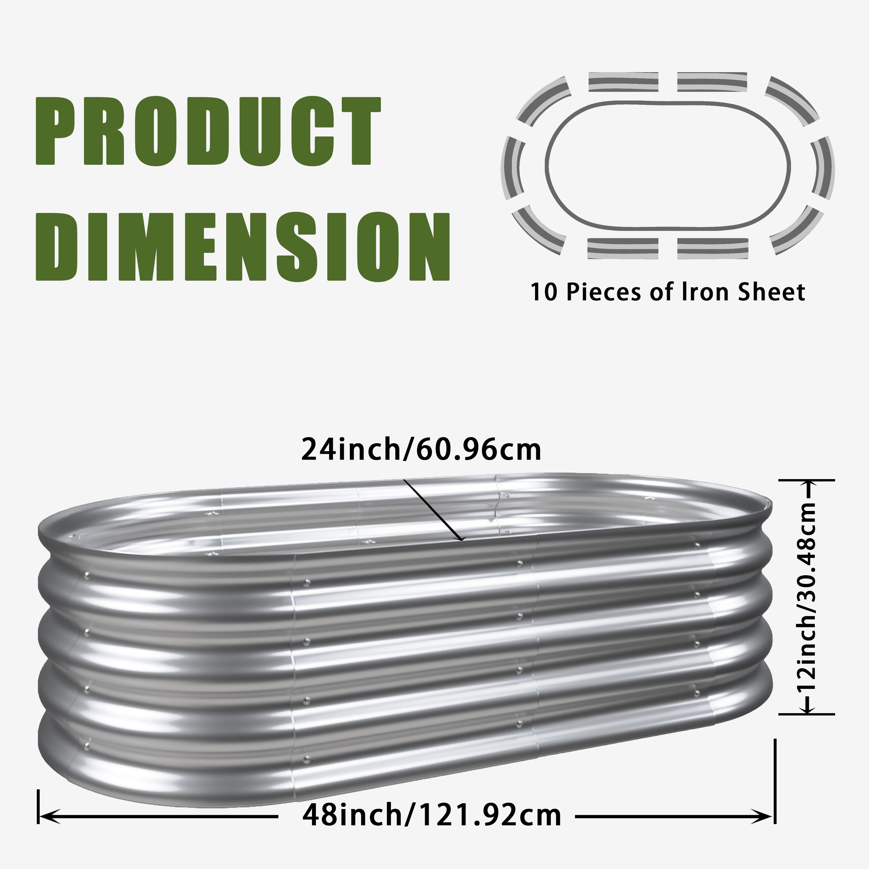 Raised Bed Metal Galvanized Planter Elevated Garden Kit, Rust Resistant, Easy Assembly, 4x2x1ft