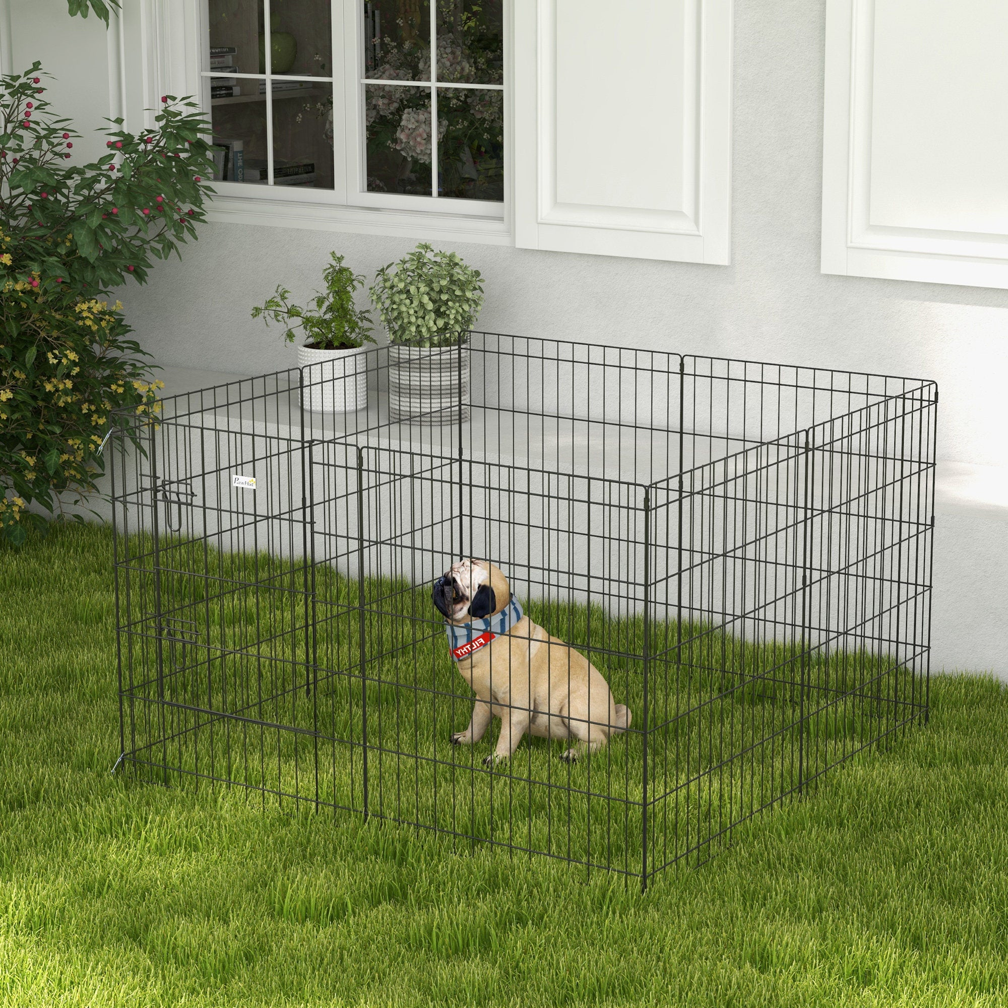 Puppy Playpen 8-Piece Set 76cm High Outdoor Enclosure, Metal Black