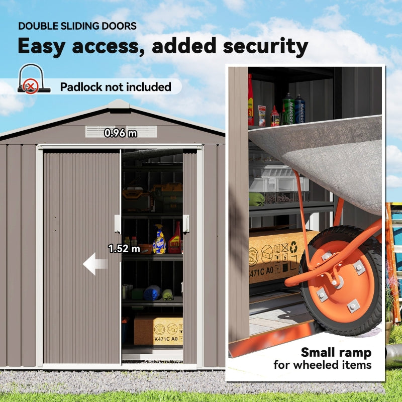 7ft x 4ft Lockable Garden Storage Shed w/ Air Vents, Steel Grey