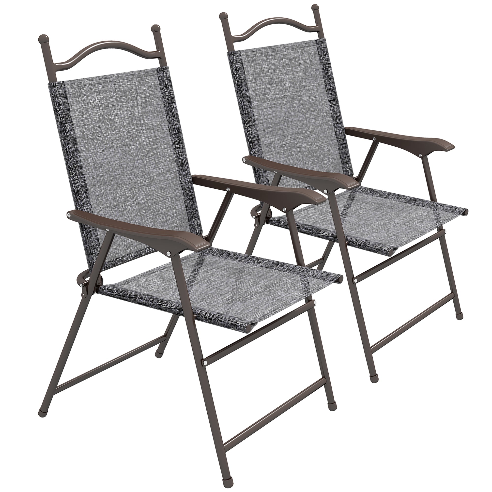 Folding Garden Chairs, Set of Two with Mesh Seats - Grey
