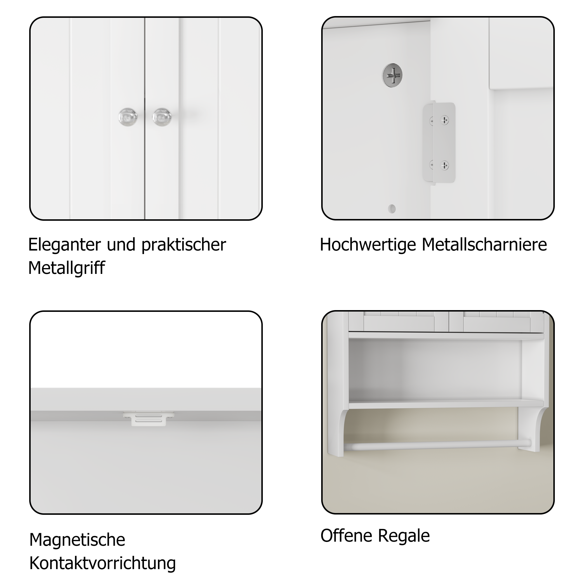 Bathroom Cabinet, Wall-Mounted Towel Rack & 2 Adjustable Shelves, White