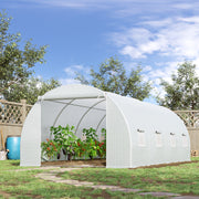 6 x 3 x 2 m Polytunnel Greenhouse, Metal Frame, Zippered Door, 8 Windows, White