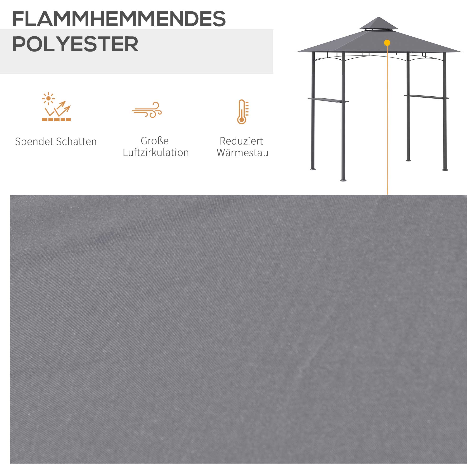 Barbecue Pavilion, Garden Tent Flame-Retardant Double Roof, Grey