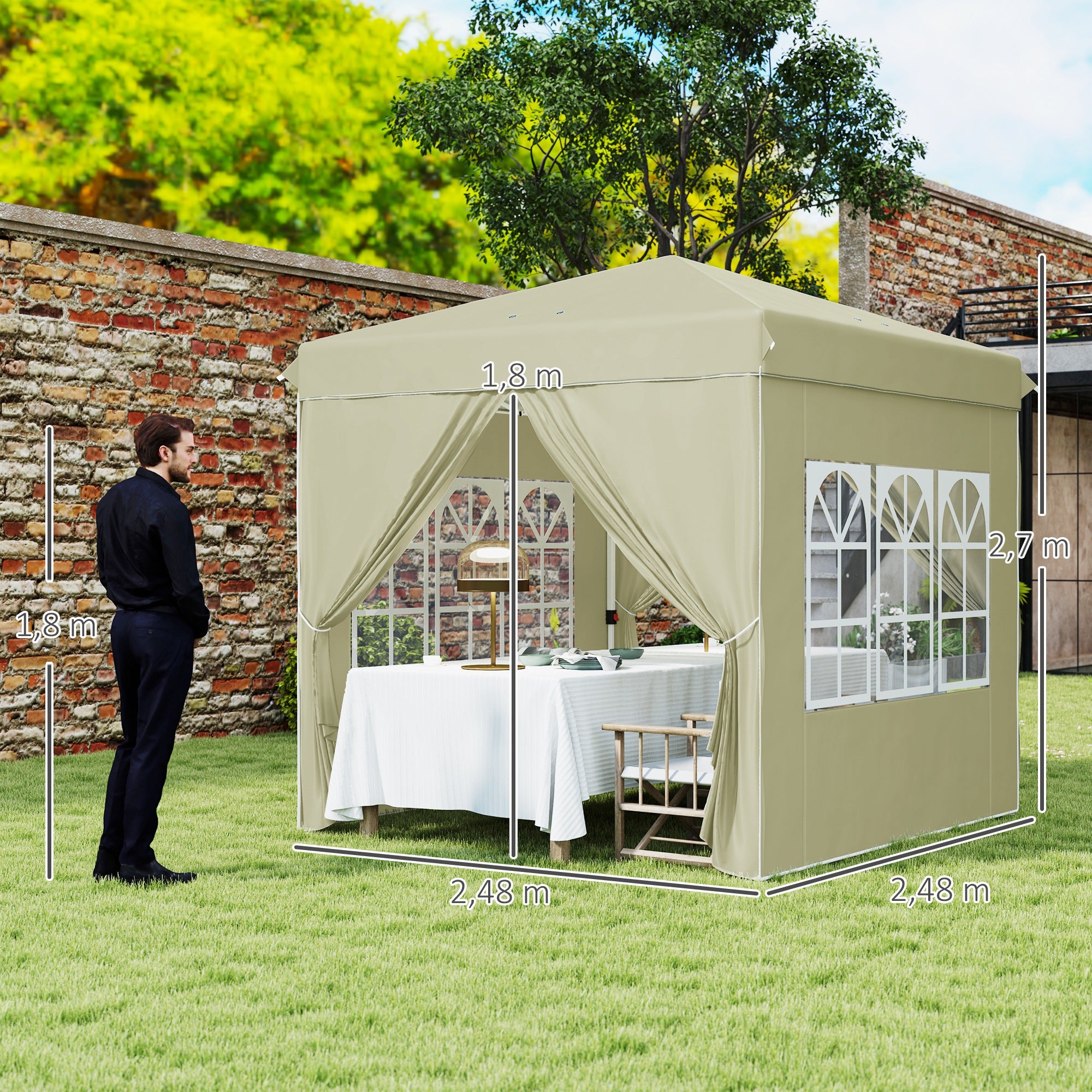 Pavilion 2.5x2.5m Pop-up Folding UV 50+ with 4 Side Panels, Cream White